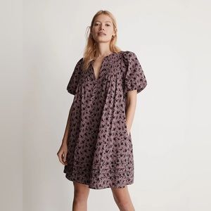 Madewell Tillie Puff-Sleeve Mini Dress in Shadow Blooms size large